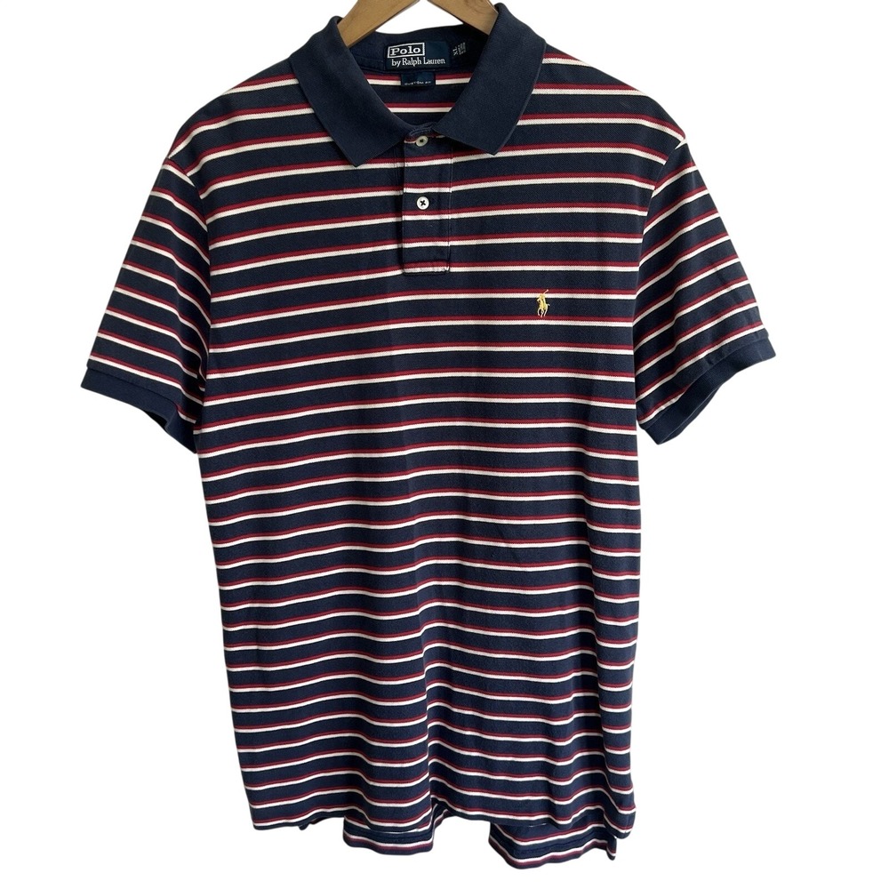 POLO Ralph Lauren Custom Fit Preppy Classic Golf Stripe Shirt Men XL Vintage